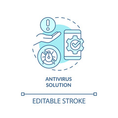 Antivirus solution turquoise concept icon. Remove viruses and malwares abstract idea thin line illustration. Isolated outline drawing. Editable stroke. Arial, Myriad Pro-Bold fonts used