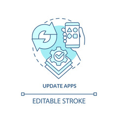 Update apps turquoise concept icon. Download software latest version. Mobile security abstract idea thin line illustration. Isolated outline drawing. Editable stroke. Arial, Myriad Pro-Bold fonts used