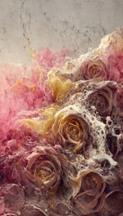 Ethereal flowers marble background. Abstract pink floral design for prints, postcards or wallpaper