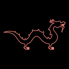 Neon chinese dragon red color vector illustration image flat style