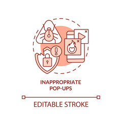 Inappropriate pop-ups terracotta concept icon. Spam advertisements. Malware abstract idea thin line illustration. Isolated outline drawing. Editable stroke. Arial, Myriad Pro-Bold fonts used