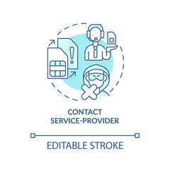 Contact service-provider turquoise concept icon. Unblock mobile network card abstract idea thin line illustration. Isolated outline drawing. Editable stroke. Arial, Myriad Pro-Bold fonts used