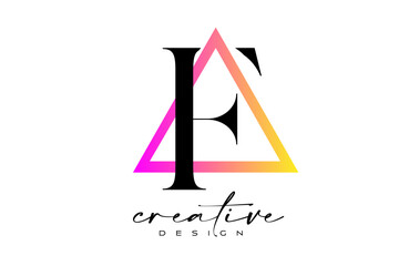Letter F Logo inside a Triangle with creative Cut Design.