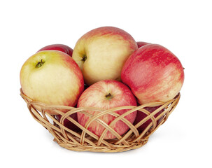 Red apple basket isolated on a white background