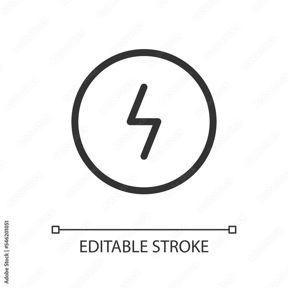 Poster Dangerous current pixel perfect linear ui icon. Electrical power. Awareness for customers. GUI, UX design. Outline isolated user interface element for app and web. Editable stroke. Arial font used