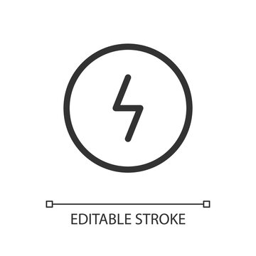 Dangerous current pixel perfect linear ui icon. Electrical power. Awareness for customers. GUI, UX design. Outline isolated user interface element for app and web. Editable stroke. Arial font used