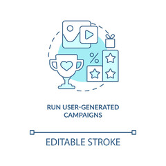 Run user generated campaigns turquoise concept icon. Finding potential consumers tip abstract idea thin line illustration. Isolated outline drawing. Editable stroke. Arial, Myriad Pro-Bold fonts used