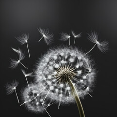 dandelion seed heads against a black background - Created with generative AI technology