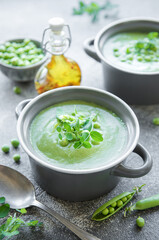 Fresh vegetable soup made of green peas