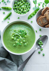 Fresh vegetable soup made of green peas