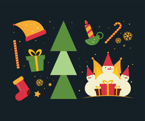Collection of Christmas assets for poster, banner, and background designs.