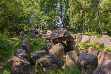 Longitudinal view of Dolmen 25a-c known as the Kleinenkneter Stones in Wildeshausen