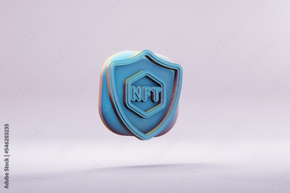 Leinwandbilder Beautiful illustrations abstract blue NFT Security symbol icon on a bright background. 3d rendering illustration. Background pattern for design.