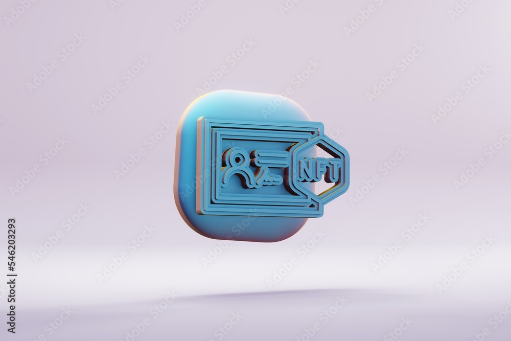 Poster beautiful illustrations abstract blue nft license symbol icon on a bright background. 3d rendering i