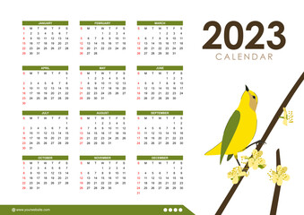 2023 abstract bird calendar template design