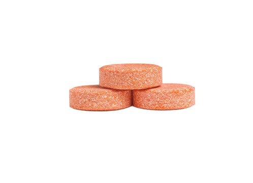 Three Orange Round Pills, Isolated On Transparent Background, Macro