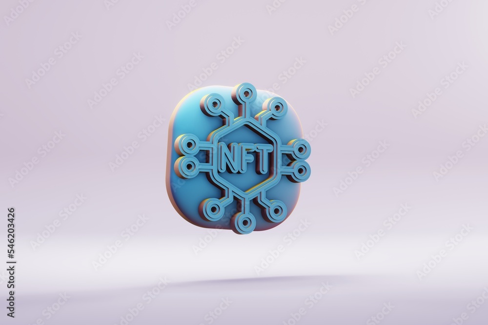 Fototapete beautiful illustrations abstract blue nft tokens symbol icon on a bright background. 3d rendering il