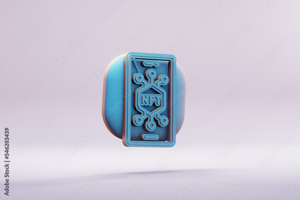 Poster beautiful illustrations abstract blue nft smartphone symbol icon on a bright background. 3d renderin
