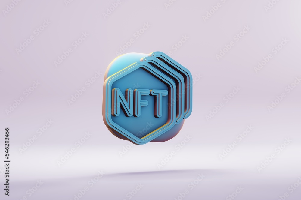 Leinwandbilder Beautiful illustrations abstract blue NFT Collection symbol icon on a bright background. 3d rendering illustration. Background pattern for design.
