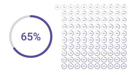 Circle percentage pie chart diagrams infographic from 0 to 100 numbers elements web design user interface UI UX