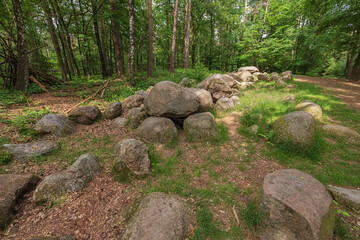 View of the Megalithic Tomb at Kunkenvenne at Dolmen site 12 in a large forest north east of Thuine