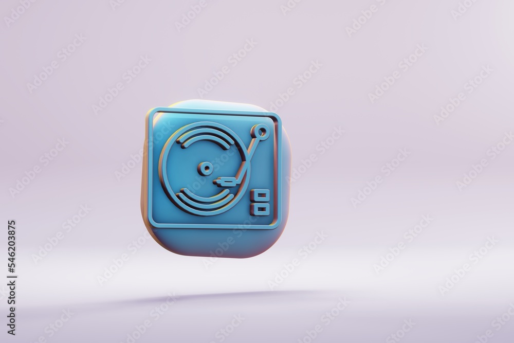 Poster beautiful illustration musical instrument blue retro record player symbol icons on a bright pink bac