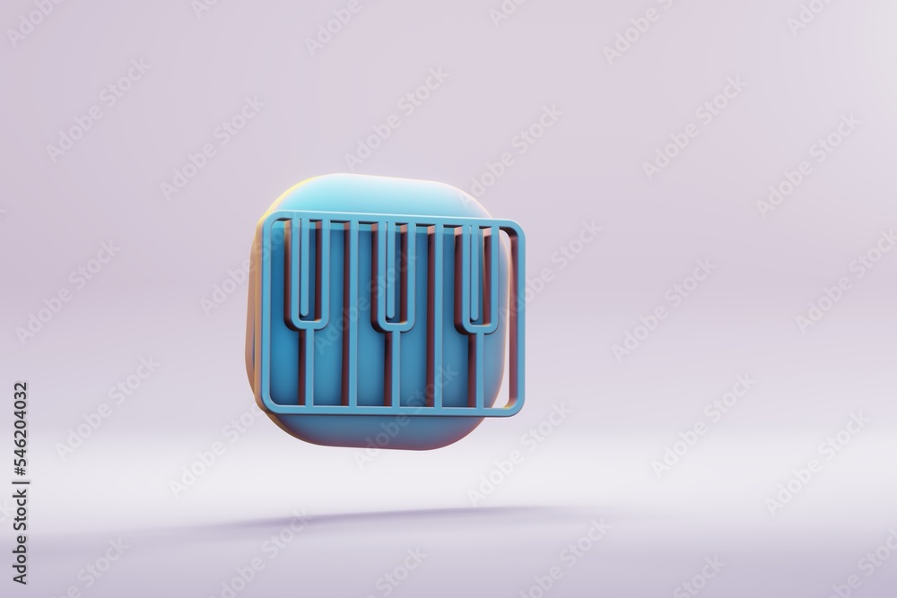 Poster beautiful illustration musical instrument blue piano keys symbol icons on a bright pink background. 