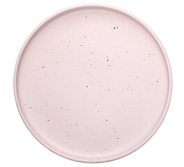Empty pink flat round plate, transparent background, top view