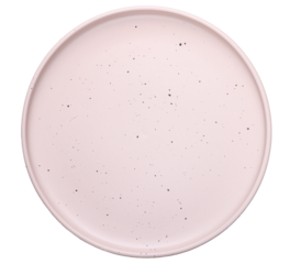 Empty pink flat round plate, transparent background, top view
