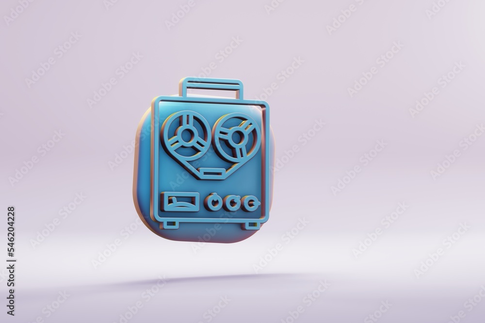 Poster Beautiful illustration musical instrument  blue Old Audio Recorder symbol icons on a bright pink  background. 3d rendering illustration. Background pattern for design..