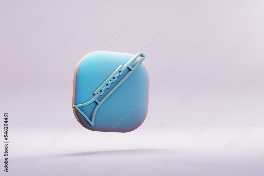 Poster beautiful illustration musical instrument blue inclined clarinet symbol icons on a bright pink backg