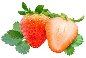 Red Strawberry on white background, Fresh Amaoh Strawberry on white PNG File.