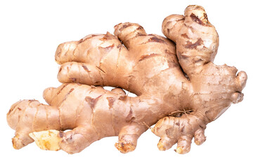 Fresh ginger with green leaves on white background, Ginger root on white background PNG File.