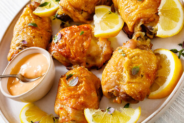 roast chicken thighs with lemon, thyme and spices