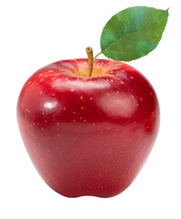 Fresh Red Apple with leaves isolated on white background, Red Royal Gala apple on white background...