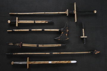 Wooden training weapons at a Japanese gym