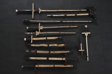 Wooden training weapons at a Japanese gym