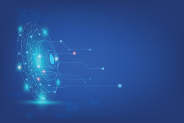 Fototapeta premium Darts board with Abstract futuristic blue radar. Technology background with line and dot. Network connection with blank space