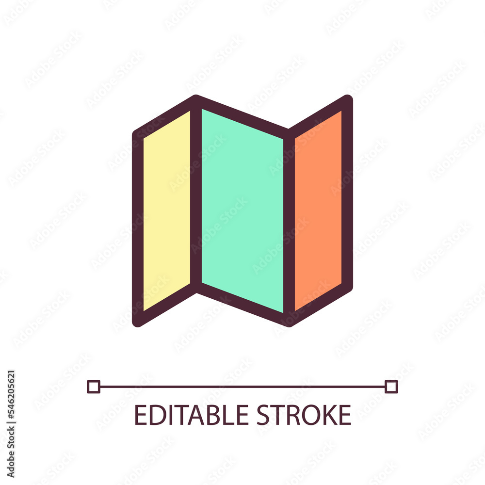 Poster folding brochure pixel perfect rgb color ui icon. booklet for customers. simple filled line element.