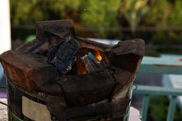 A stove with charcoal burned for BBQ 