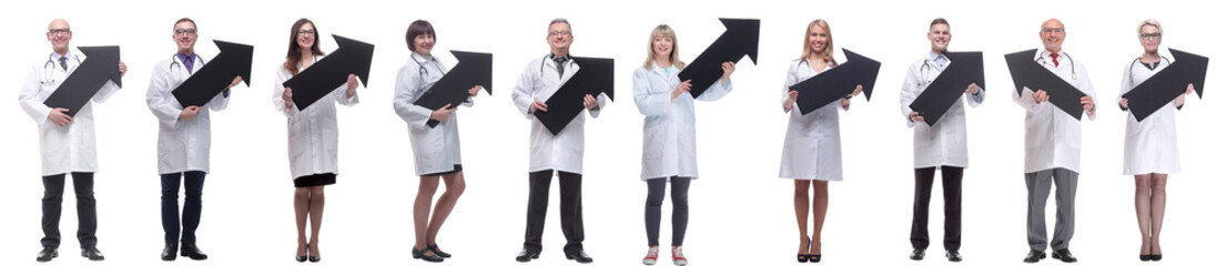 group of successful business people with black arrow