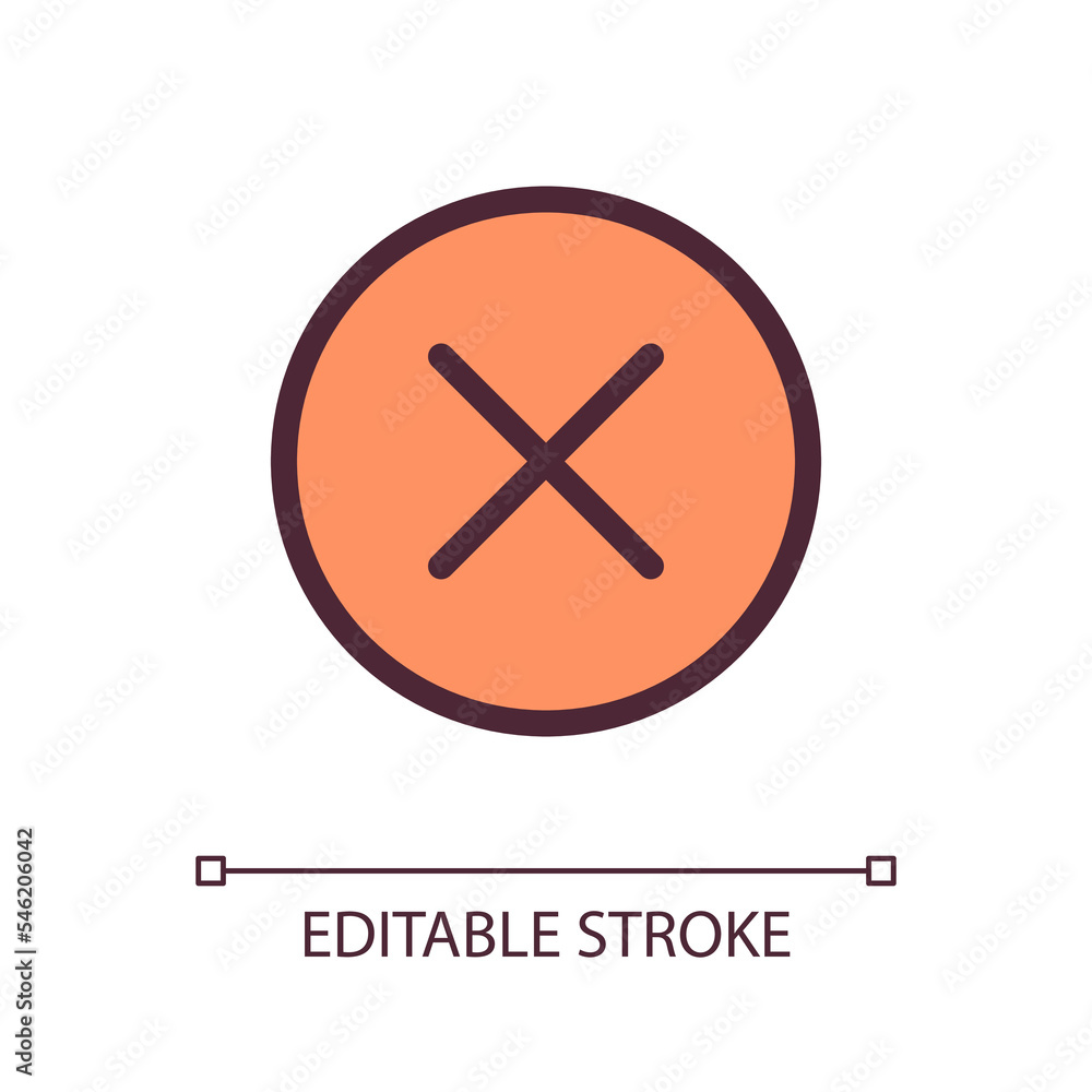 Poster Cross in circle pixel perfect RGB color ui icon. Cancel operation button. Simple filled line element. GUI, UX design for mobile app. Vector isolated pictogram. Editable stroke. Arial font used