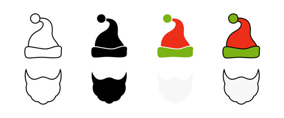 Beard with christmas hat on white background