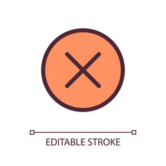 Fototapeta premium Cross in circle pixel perfect RGB color ui icon. Cancel operation button. Simple filled line element. GUI, UX design for mobile app. Vector isolated pictogram. Editable stroke. Arial font used