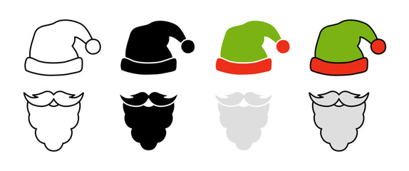 Beard with christmas hat on white background
