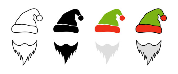 Beard with christmas hat on white background