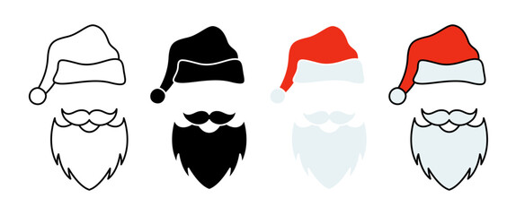 Beard with christmas hat on white background