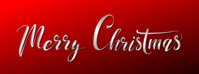 Greeting inscription Merry Christmas. The typography is made in the form of a white ribbon