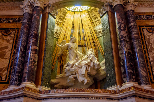 Rome, Italy - October 2022: Ecstasy of Saint Teresa sculpture by Bernini in Santa Maria della Vittoria church