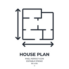 House plan editable stroke outline icon isolated on white background flat vector illustration. Pixel perfect. 64 x 64.